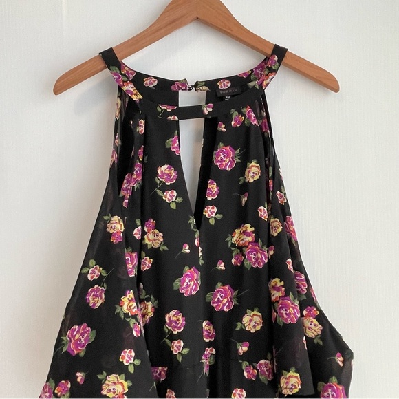 Torrid Black floral Ruffled Halter Sundress cold shoulder chiffon dress sz 30 - Picture 2 of 13